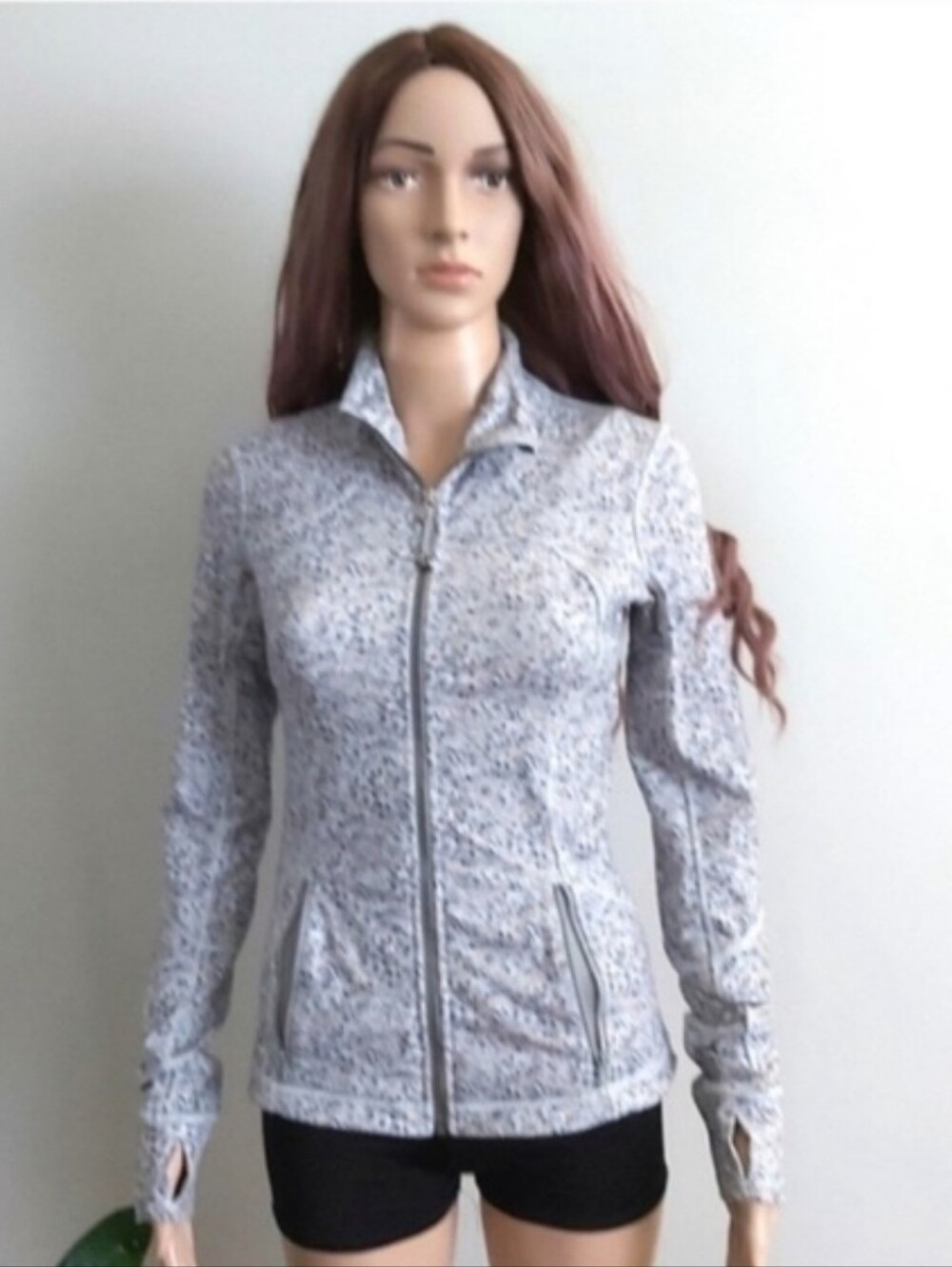 Lululemon Jacket Sweatshirt Light Gray Printed Zip-Up Women's Running Size 4